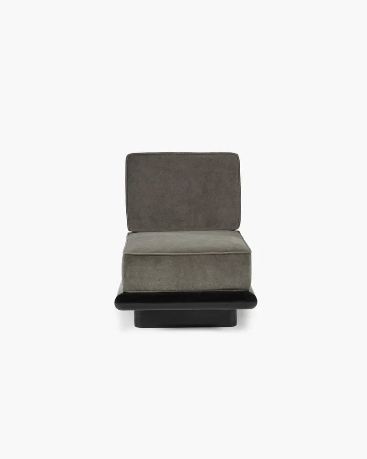 Canapé velours taupe + cadre chêne noir Ono 1