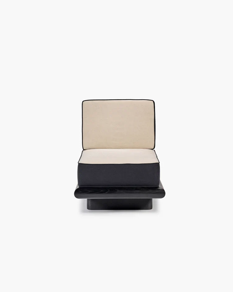Canapé velours gris + lin noir + cadre noir Ono 1