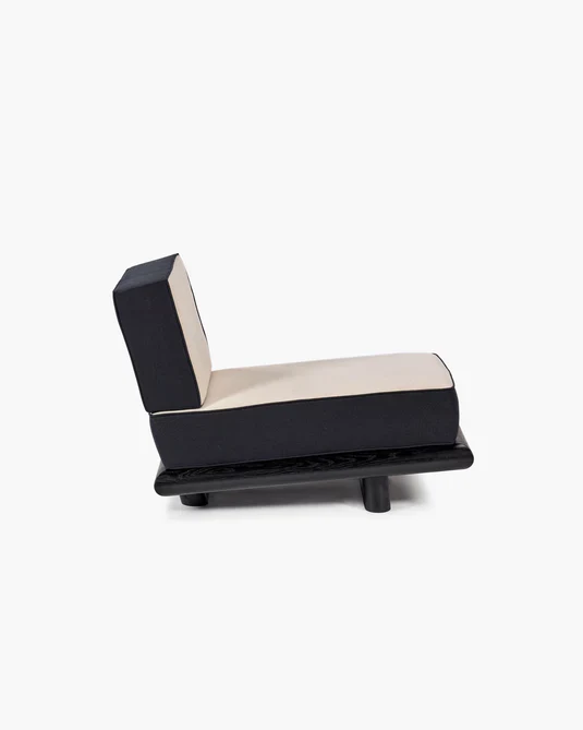 Canapé velours gris + lin noir + cadre noir Ono 1
