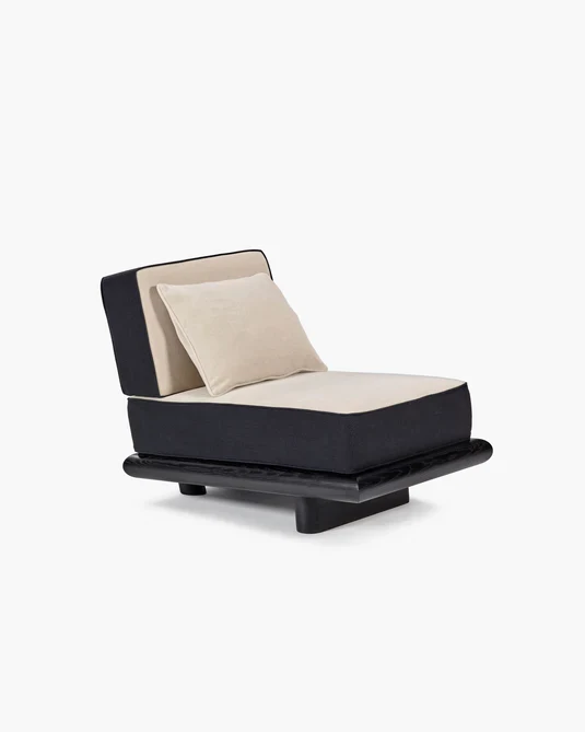 Canapé velours gris + lin noir + cadre noir Ono 1