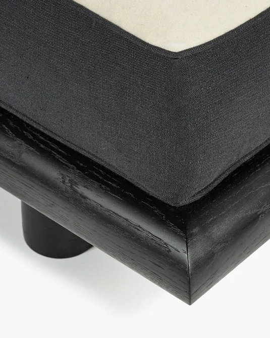 Canapé velours gris + lin noir + cadre noir Ono 1