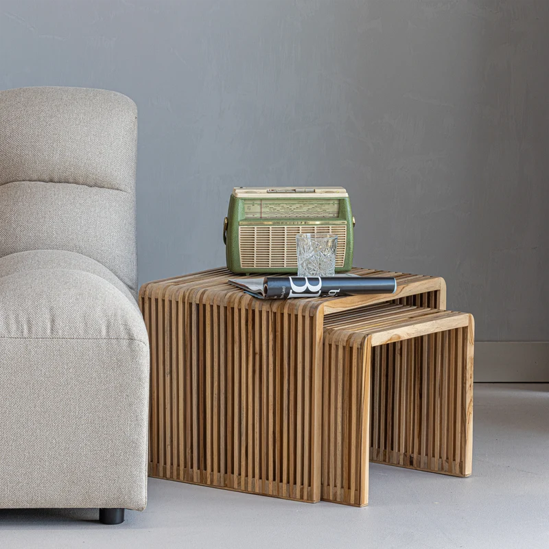 Jasmijn bijzettafel recycled teak naturel - set van 2