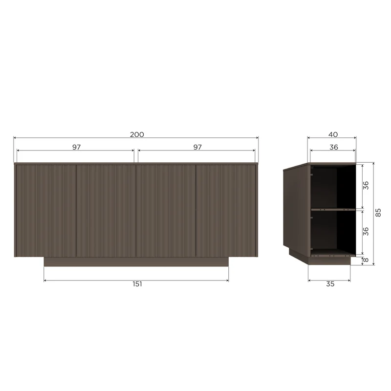 Nova dressoir 200 cm grenen truffel bruin