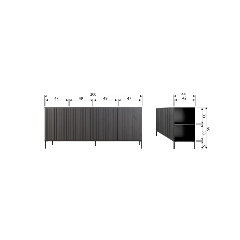 New Gravure dressoir 200 cm grenen dust