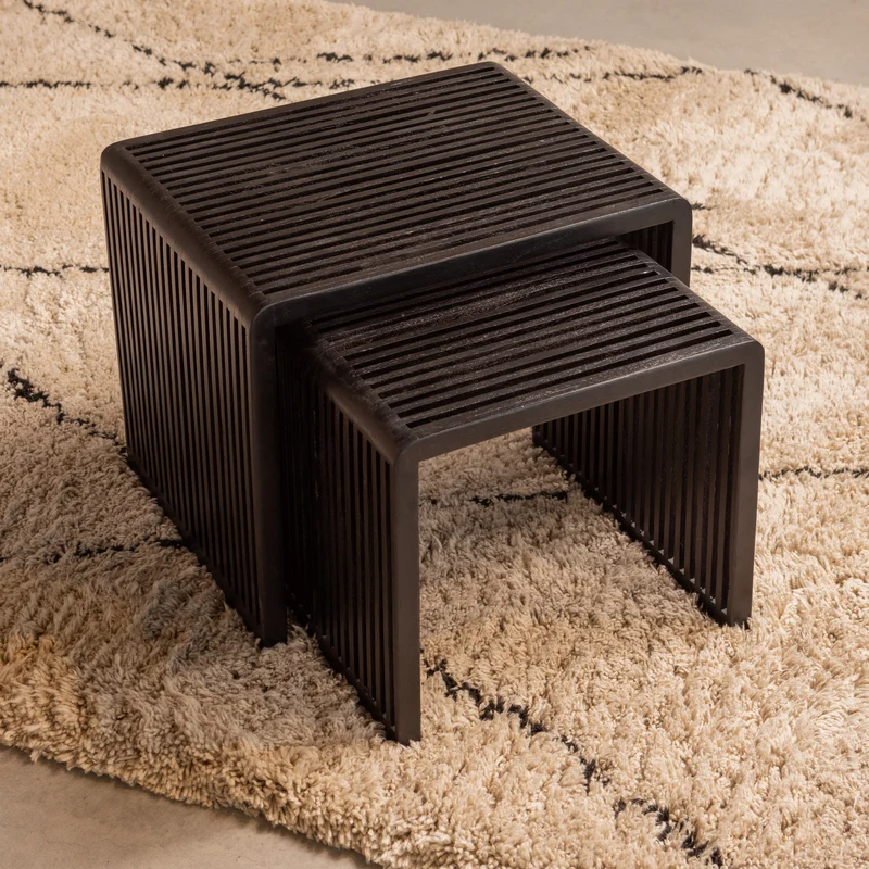 Set v 2 - Willa bijzettafels recycled teak zwart