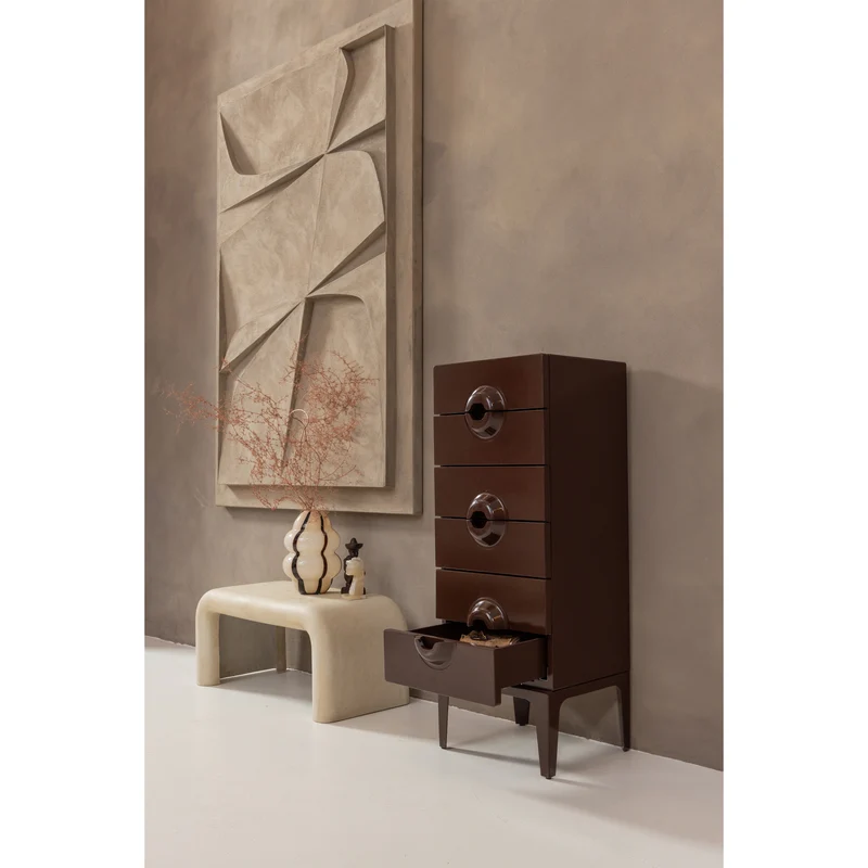 Merge ladekast 6 lades hout bruin/rood
