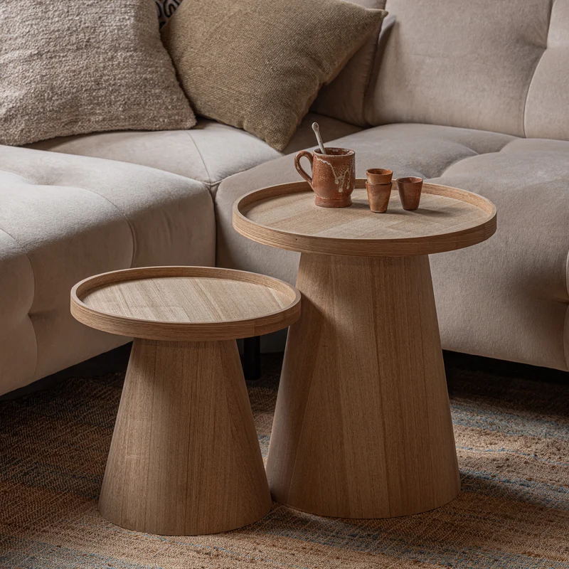 Maud bijzettafel conisch hout naturel 38xø39 cm