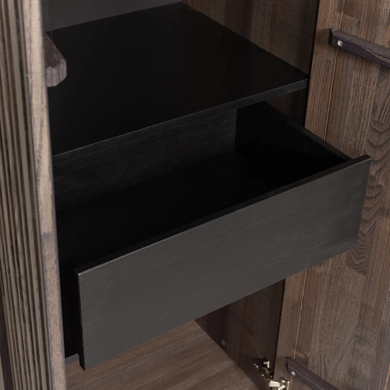 New Gravure hoge kast met lade essen fineer espresso