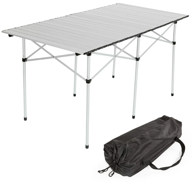 Table de camping jardin pique-nique aluminium pliante 140x70 cm + sac 2008034