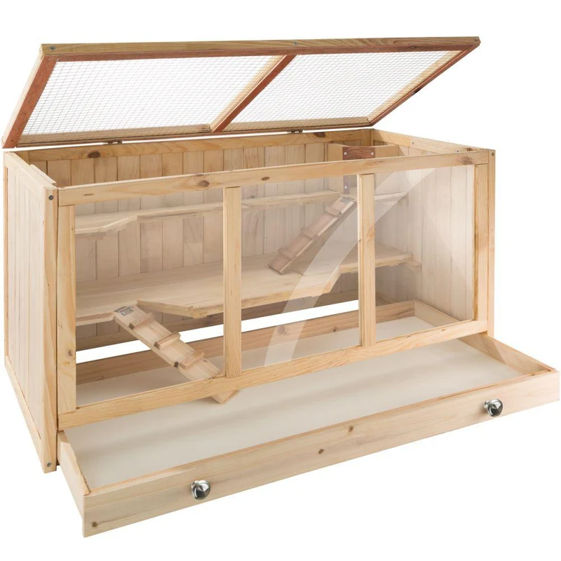 Cage à hamster cochon d’inde petits rongeurs en bois plusieurs étages avec rampes tiroir intégré pour un nettoyage facile 95 x 50 x 50 cm 3708168