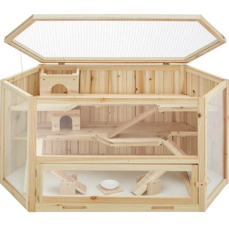 Cage à lapin hamster cochon d’indes petits rongeurs en bois plusieurs étages toit amovible accessoires inclus 115 x 60 x 58 cm 3708169