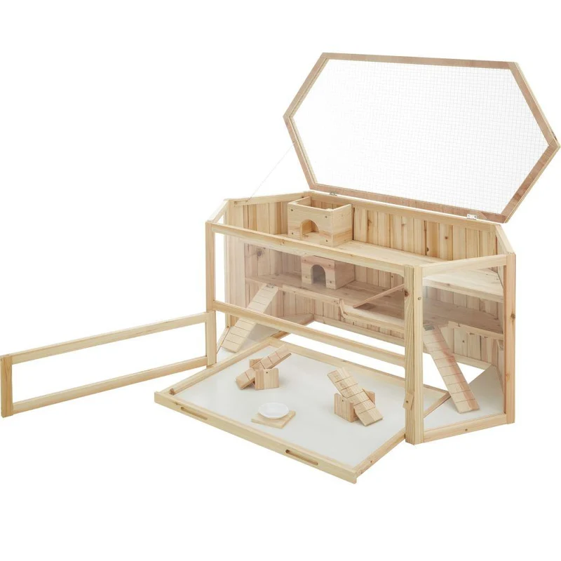 Cage à lapin hamster cochon d’indes petits rongeurs en bois plusieurs étages toit amovible accessoires inclus 115 x 60 x 58 cm 3708169