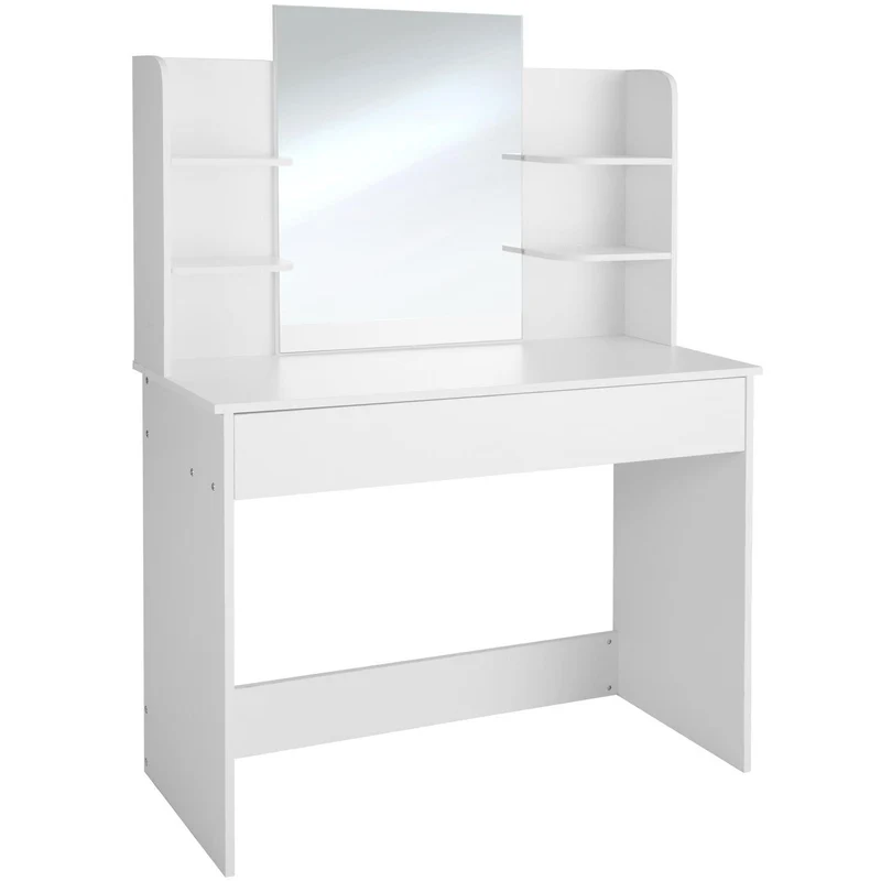 Coiffeuse avec miroir et tiroir table de maquillage en bois design moderne meuble blanc 08_0000212