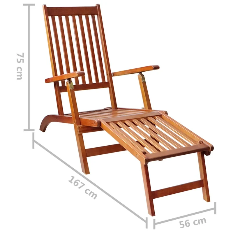 Transat chaise longue bain de soleil lit de jardin terrasse meuble d'extérieur avec repose-pied et coussin acacia solide 02_0012580