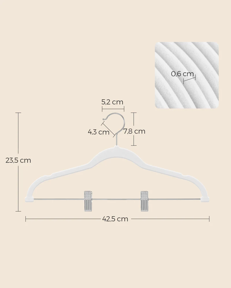Lot de 12 cintres en velours porte-pantalons pinces amovibles antiglisse gain de place modèle adulte pour costumes manteaux haut à bretelles blanc 12_0006178