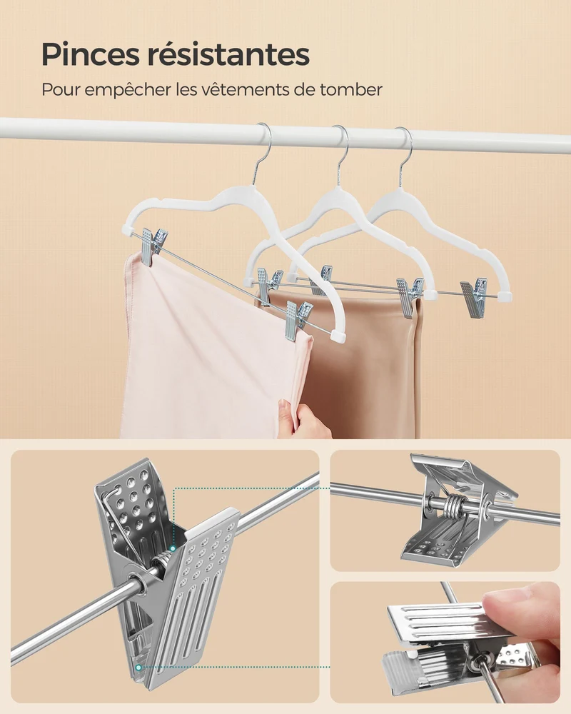 Lot de 12 cintres en velours porte-pantalons pinces amovibles antiglisse gain de place modèle adulte pour costumes manteaux haut à bretelles blanc 12_0006178