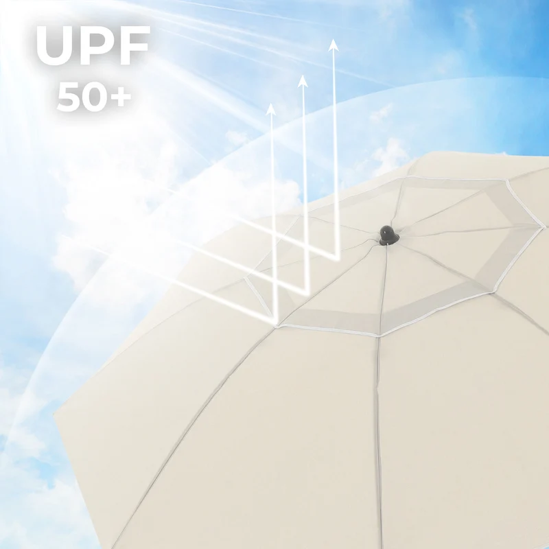 Parasol de jardin diamètre 1,6 m ombrelle protection UPS 50+ inclinable portable résistant au vent baleines en fibre de verre avec sac beige 12_0001766