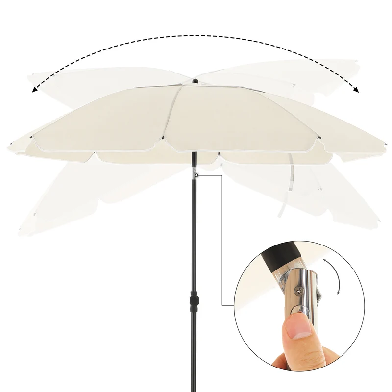 Parasol de jardin diamètre 1,6 m ombrelle protection UPS 50+ inclinable portable résistant au vent baleines en fibre de verre avec sac beige 12_0001766