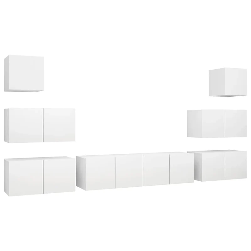 Ensemble de meubles armoire buffet TV télévision salon chambre séjour 8 pièces bois d'ingénierie blanc 02_0025237