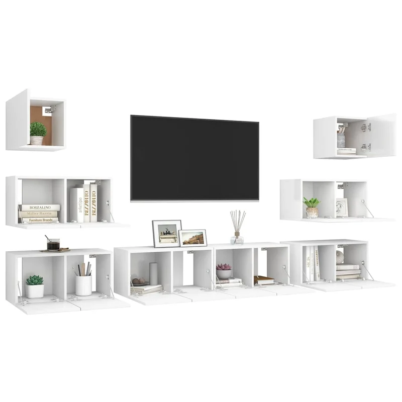 Ensemble de meubles armoire buffet TV télévision salon chambre séjour 8 pièces bois d'ingénierie blanc 02_0025237