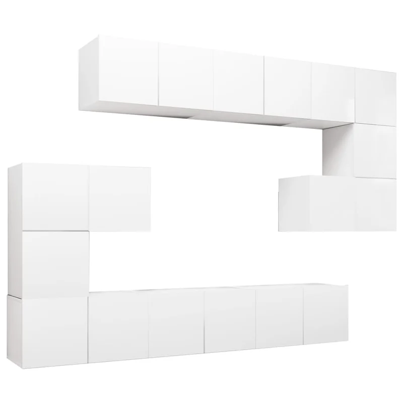 Ensemble de meubles armoire buffet TV télévision salon chambre séjour 10 pièces bois d'ingénierie blanc 02_0024351