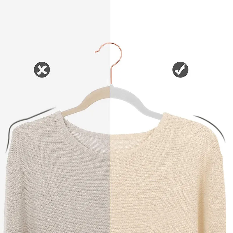 Lot de 20 cintres en velours longueur 42 cm fins et résistants grande capacité de charge avec crochets en rose gold pivotants à 360° pour manteaux chemises blanc 12_0003393