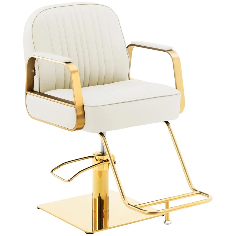 Fauteuil de coiffeur avec repose-pieds 200 kg inoxydable crème doré 14_0008957
