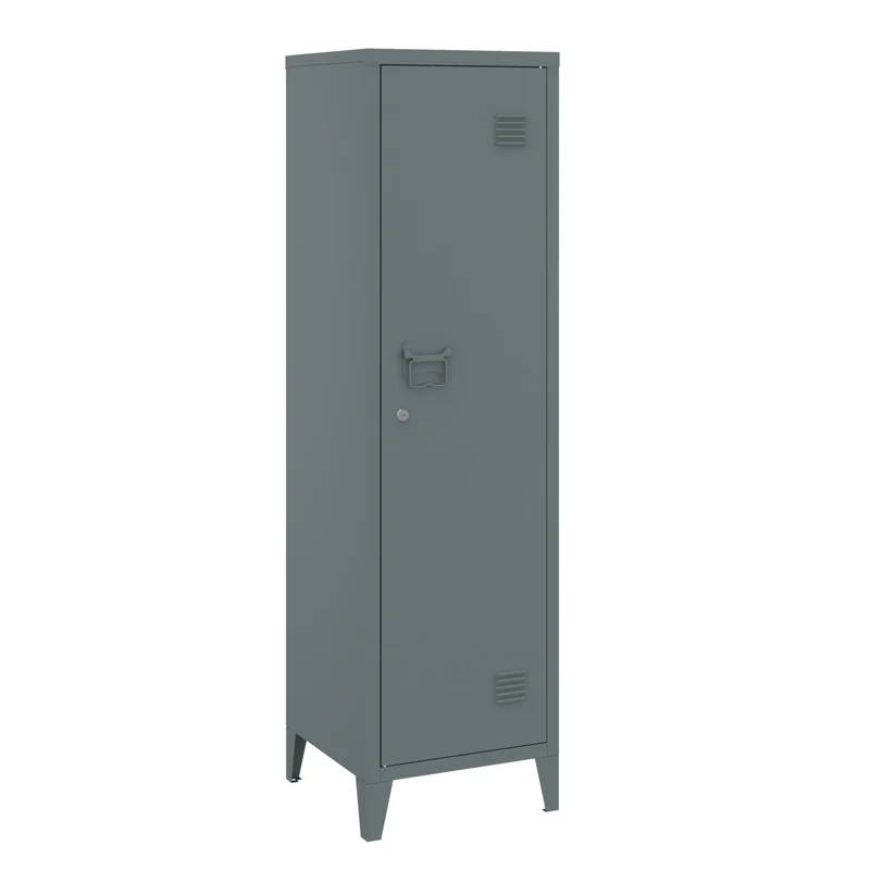Armoire étagère meuble de rangement à casier métallique vérouillable 137 x 38 x 38 cm gris foncé 03_0008947