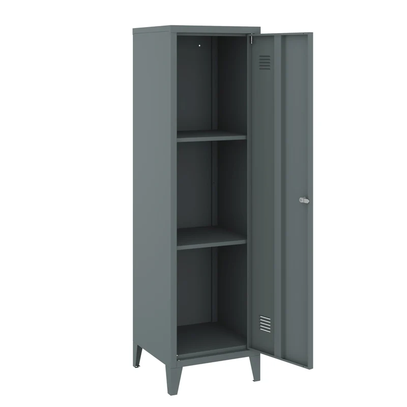 Armoire étagère meuble de rangement à casier métallique vérouillable 137 x 38 x 38 cm gris foncé 03_0008947