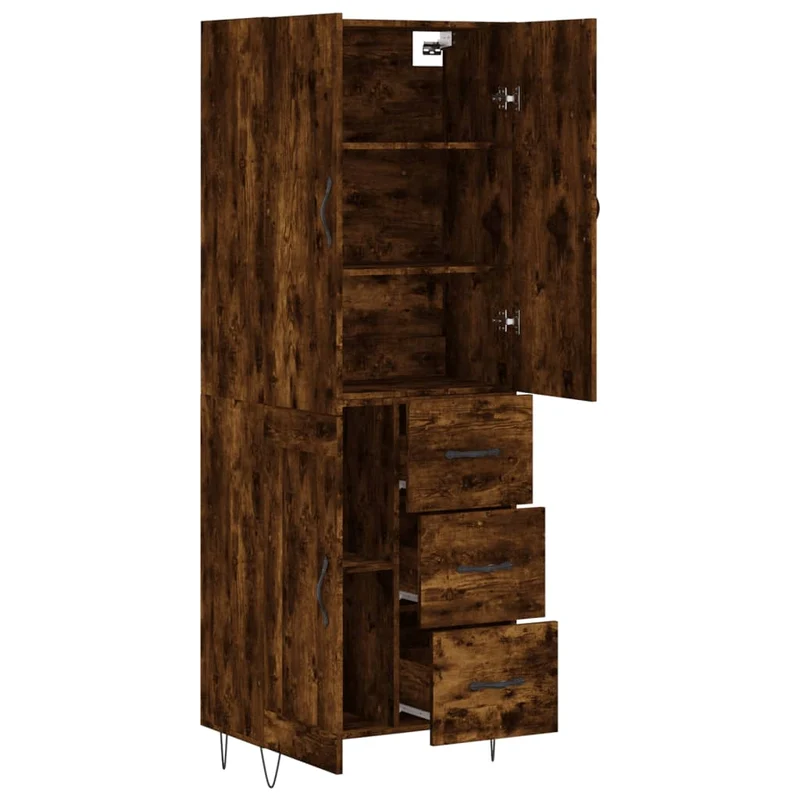 Buffet bahut commode armoire meuble de rangement organisateur cuisine salle de séjour salon haut 69,5 x 34 x 180 cm bois d'ingénierie marron 02_0033437