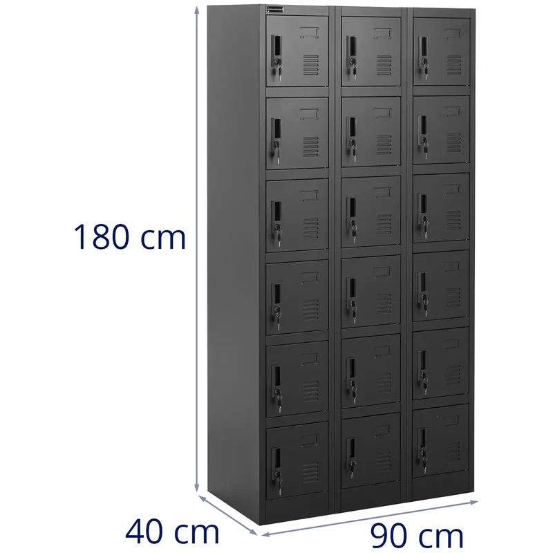 Casier vestiaire métallique 18 étagères verrouillable 200 kg tôle d'acier laminé à froid anthracite noir 14_0008545