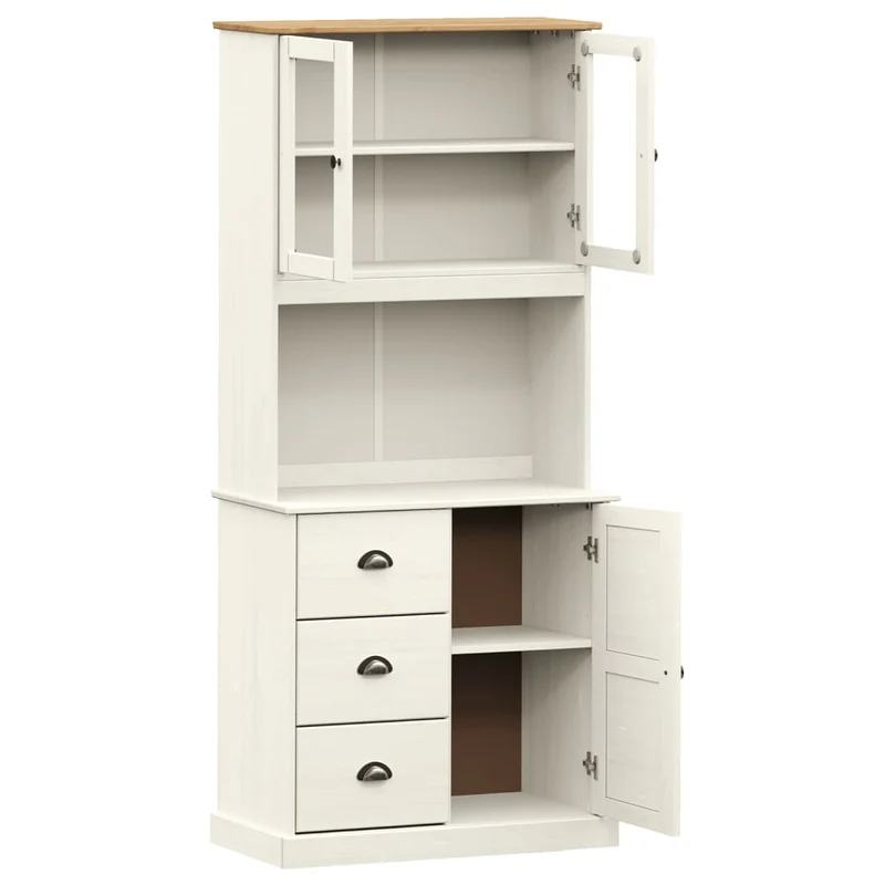 Buffet bahut commode armoire meuble de rangement organisateur cuisine salle de séjour salon haut 78 x 40 x 175 cm bois massif de pin blanc 02_0035660