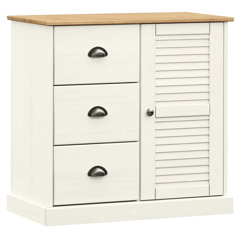 Buffet bahut commode armoire meuble de rangement organisateur cuisine salle de séjour salon haut 78 x 40 x 175 cm bois massif de pin blanc 02_0035660