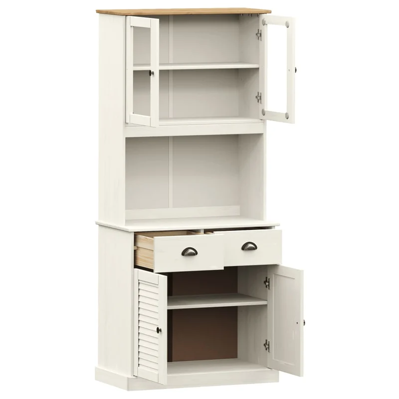 Buffet bahut commode armoire meuble de rangement organisateur cuisine salle de séjour salon haut 78 x 40 x 175 cm bois massif de pin blanc 02_0035661