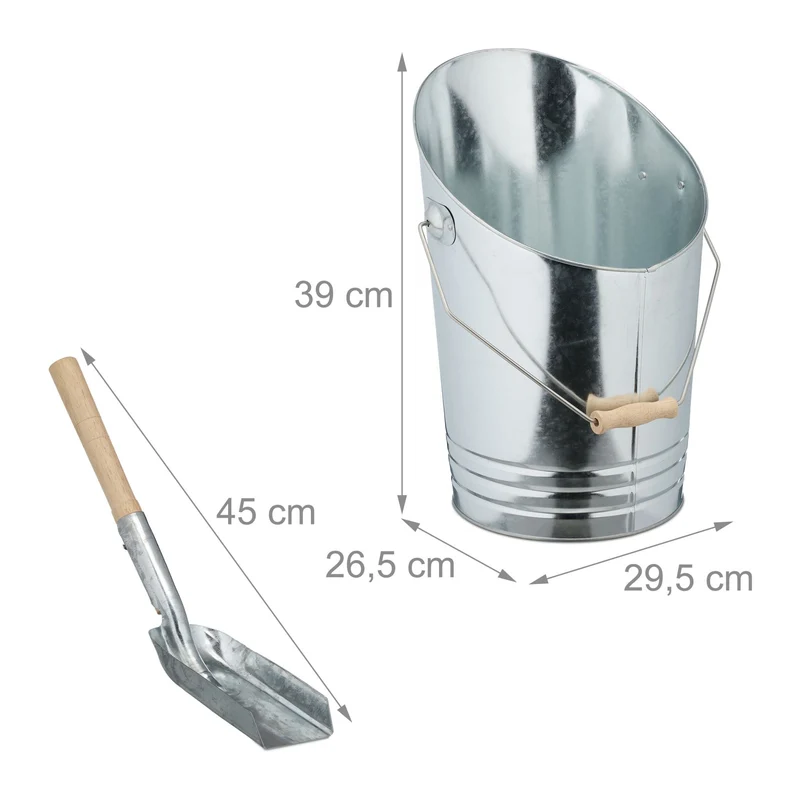 Seau à cendres multifonctionnel cheminée barbecue 10 l avec pelle pratique en fer galvanisé argenté 13_0016739