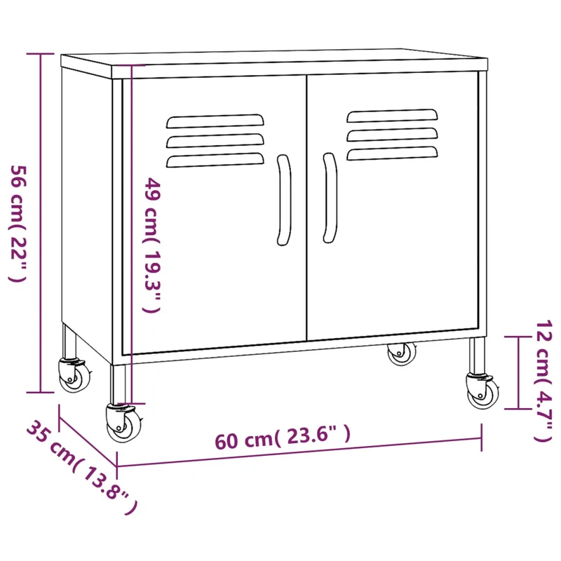 Armoire de rangement mobile avec étagère réglable 60 x 35 x 56 cm en acier blanc 02_0046902