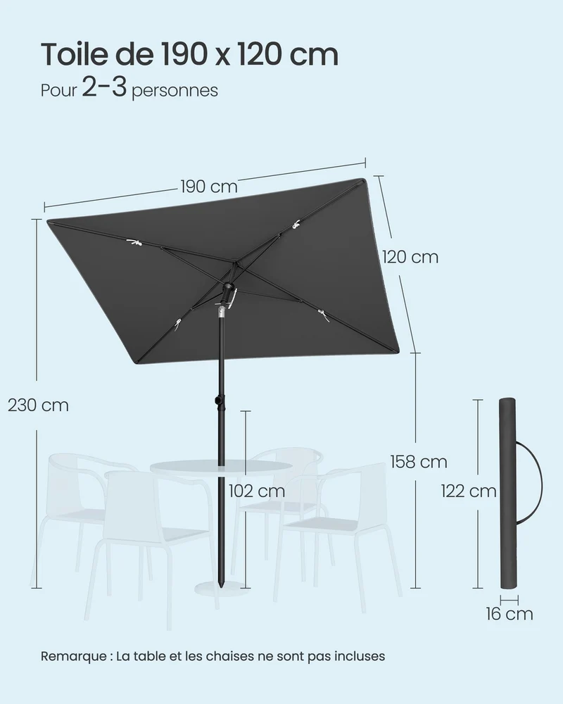 Parasol de balcon pliable extérieur 190 x 120 x 230 cm protection UPF 50+ design contemporain en polyester gris 12_0012430