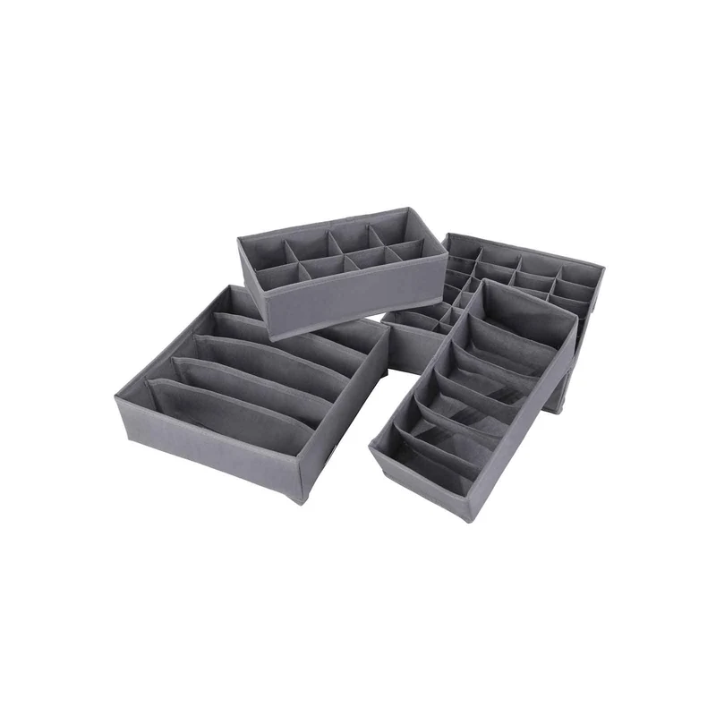 Lot de 4 organisateurs de tiroir pliables 33 x 30 x 10 cm pour sous-vêtements et accessoires en tissu gris 12_0008761