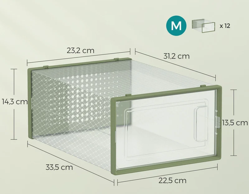 Lot de 18 boîtes à chaussures empilables rangement pratique 33,5 x 23,2 x 14,3 cm en plastique transparent 12_0011168