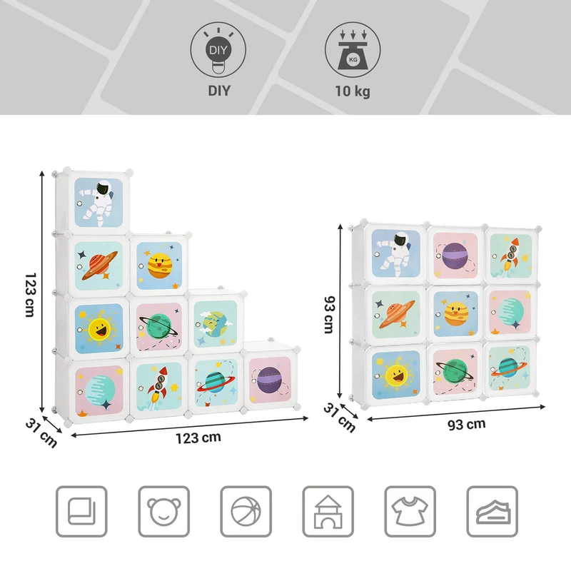 Meuble de rangement enfant modulable 123 x 31 x 123 cm pour vêtements jouets livres en design moderne blanc 12_0010868
