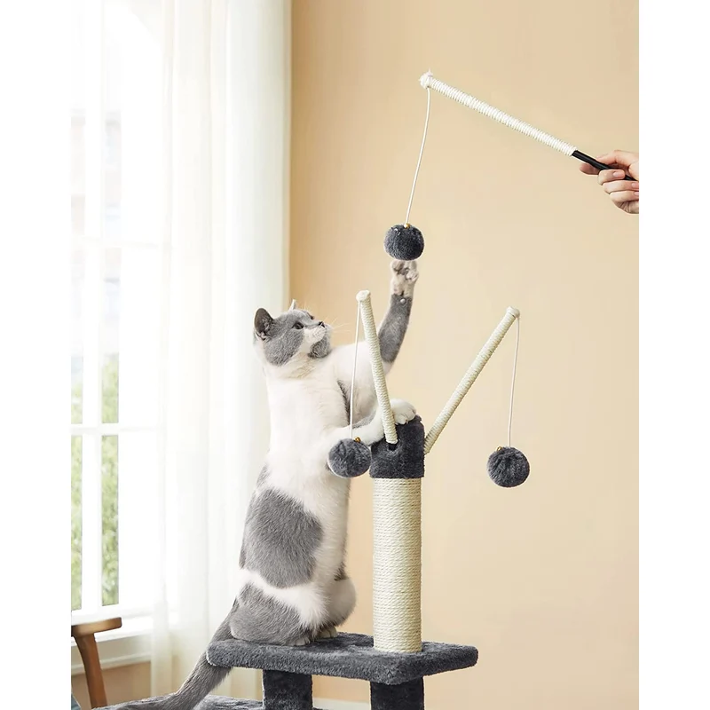 Arbre à chat tour de jeux 42 x 32 x 118 cm design moderne pour 2 chats en aggloméré gris foncé 12_0010642