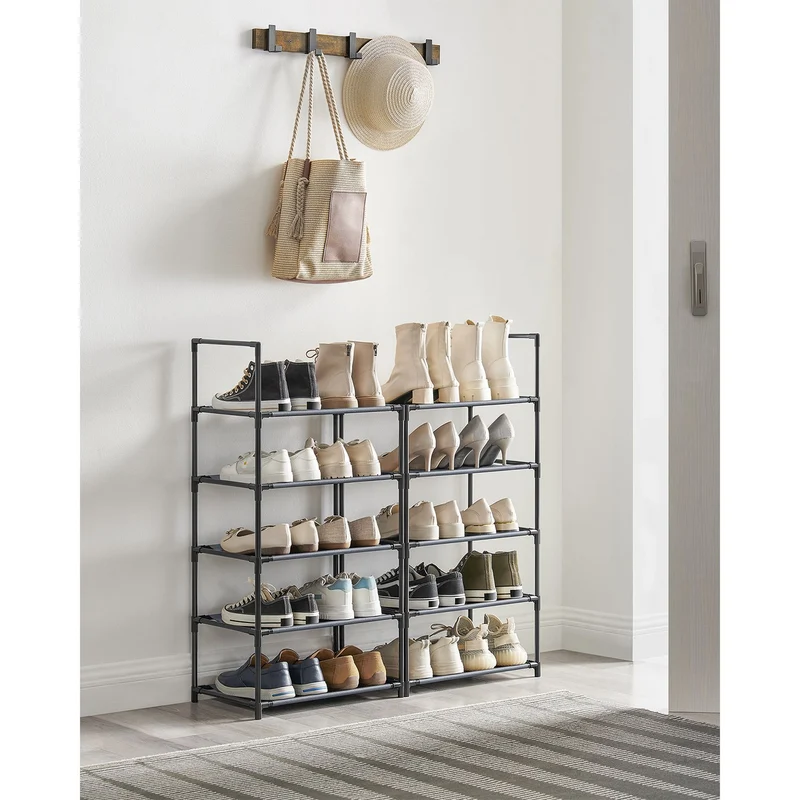 Étagère à chaussures 5 niveaux rangement entrée 28 x 45 x 173 cm design moderne finition mate en métal gris 12_0010491