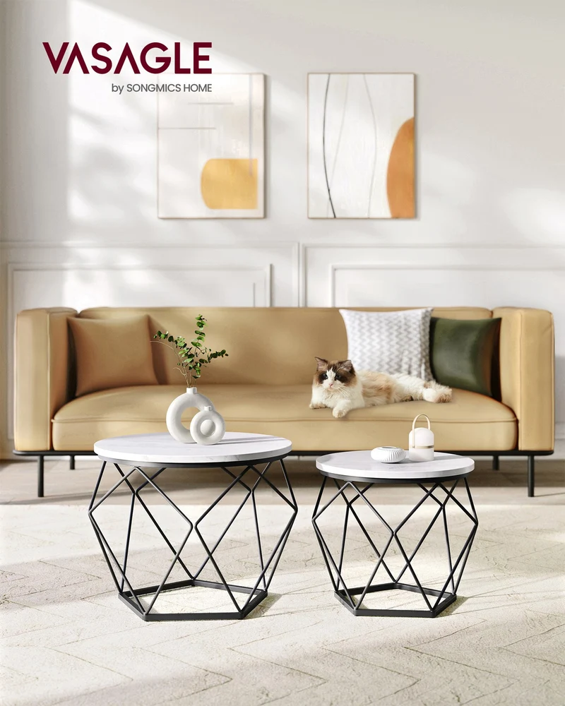 Lot de 2 tables d'appoint rustiques design contemporain 50 x 50 x 50 cm en aggloméré marron 12_0009792