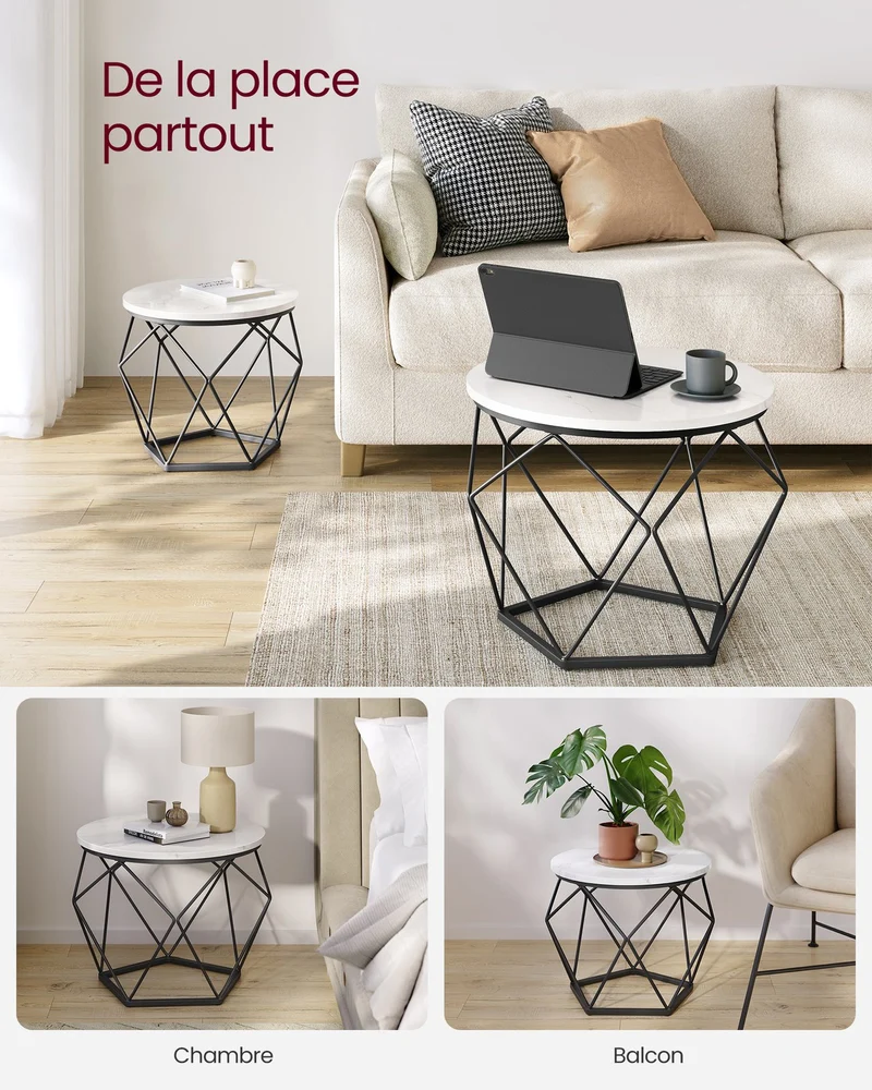 Lot de 2 tables d'appoint rustiques design contemporain 50 x 50 x 50 cm en aggloméré marron 12_0009792