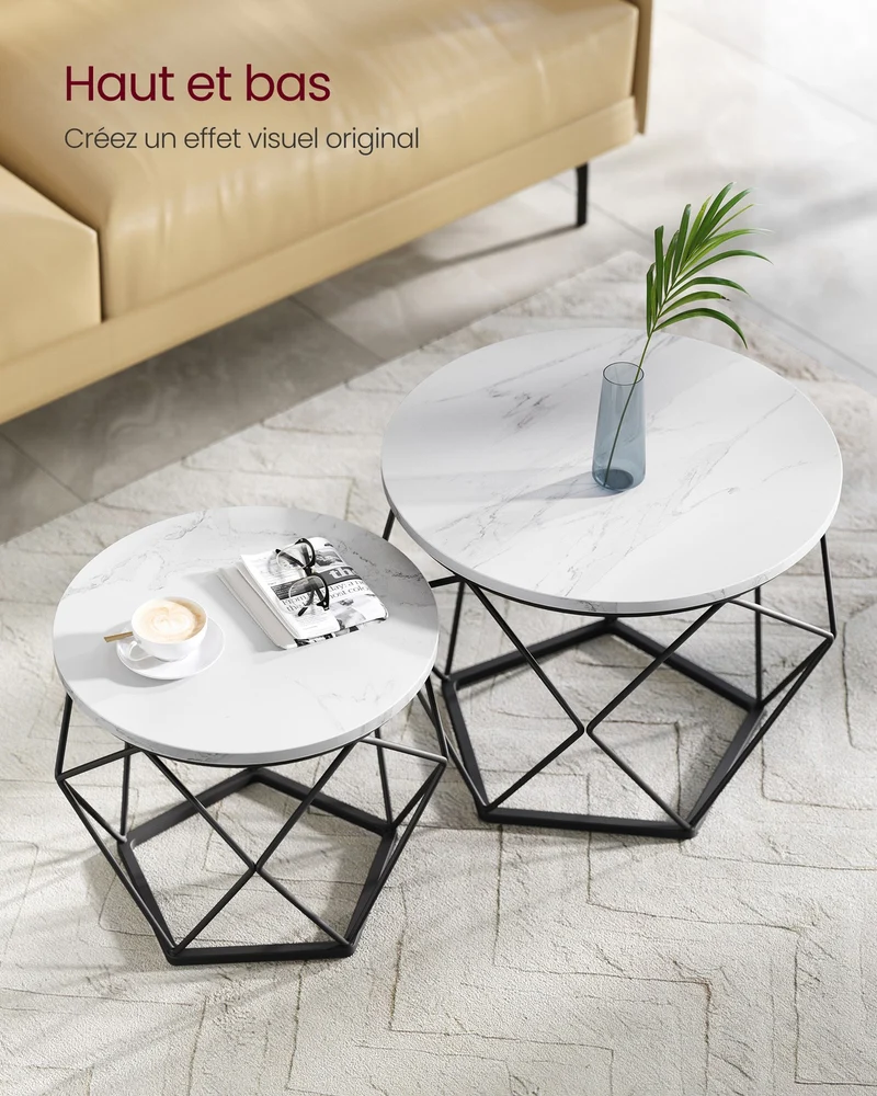 Lot de 2 tables d'appoint rustiques design contemporain 50 x 50 x 50 cm en aggloméré marron 12_0009792