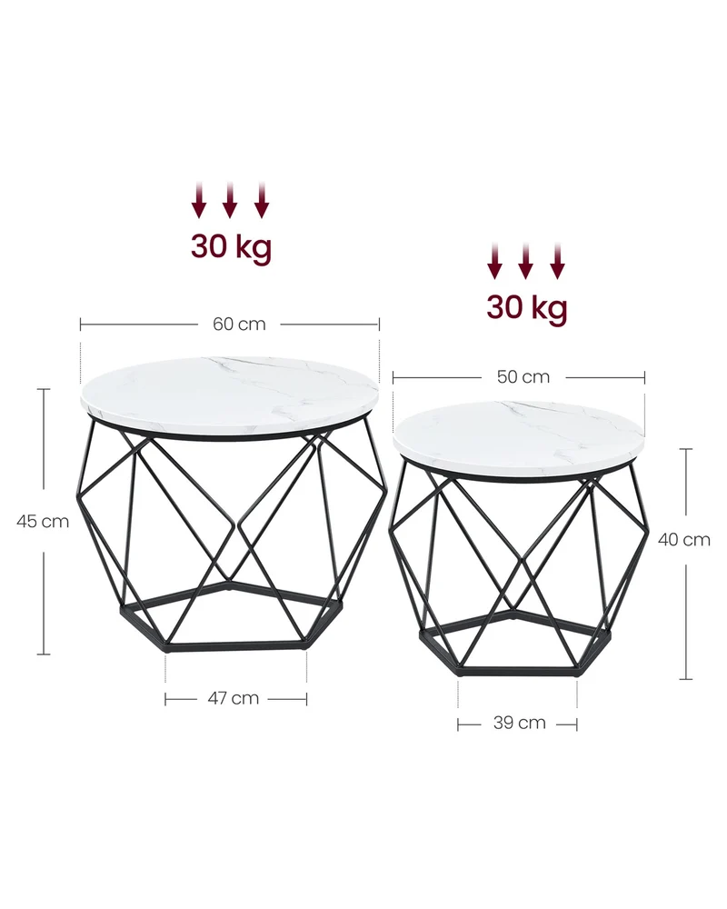 Lot de 2 tables d'appoint rustiques design contemporain 50 x 50 x 50 cm en aggloméré marron 12_0009792