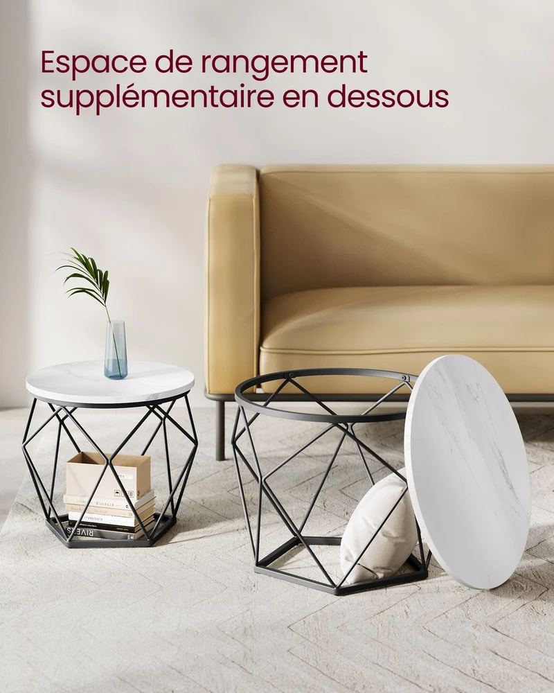 Lot de 2 tables d'appoint rustiques design contemporain 50 x 50 x 50 cm en aggloméré marron 12_0009792