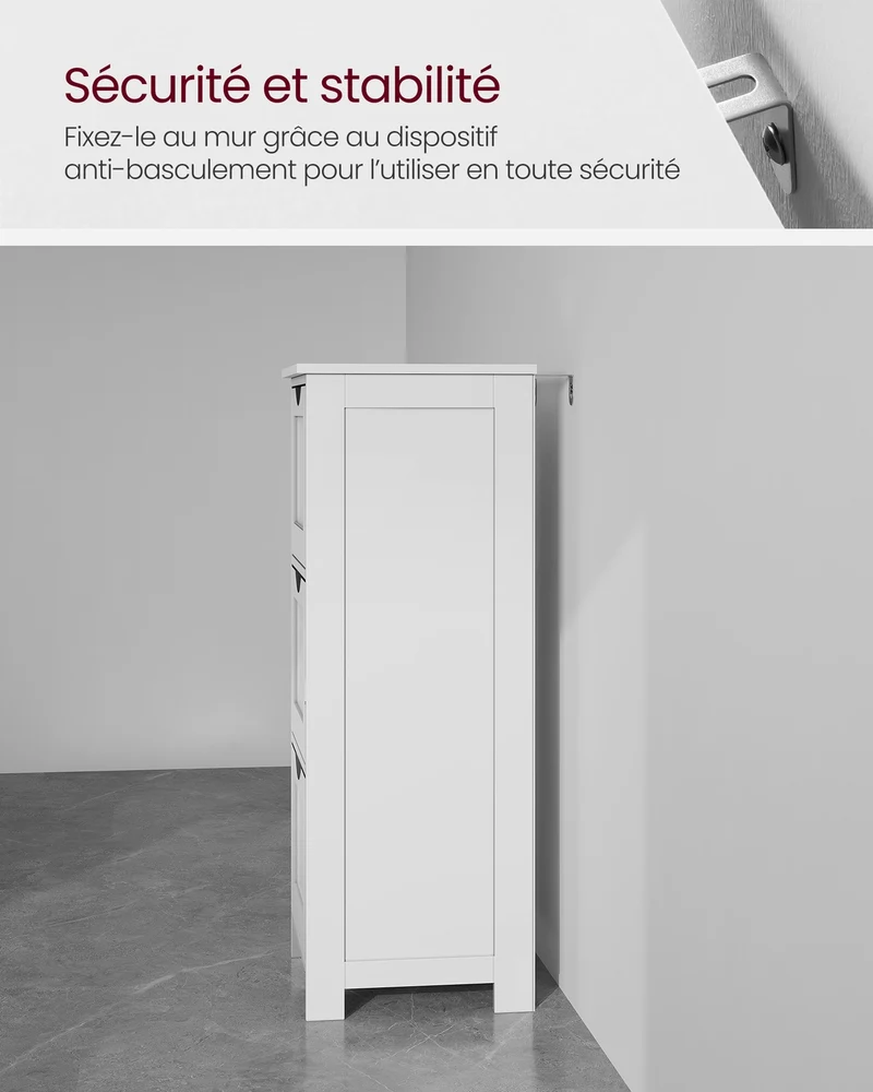 Meuble de rangement colonne 3 tiroirs 32 x 30 x 81 cm pour salon chambre cuisine style nordique en MDF blanc mat 12_0009687