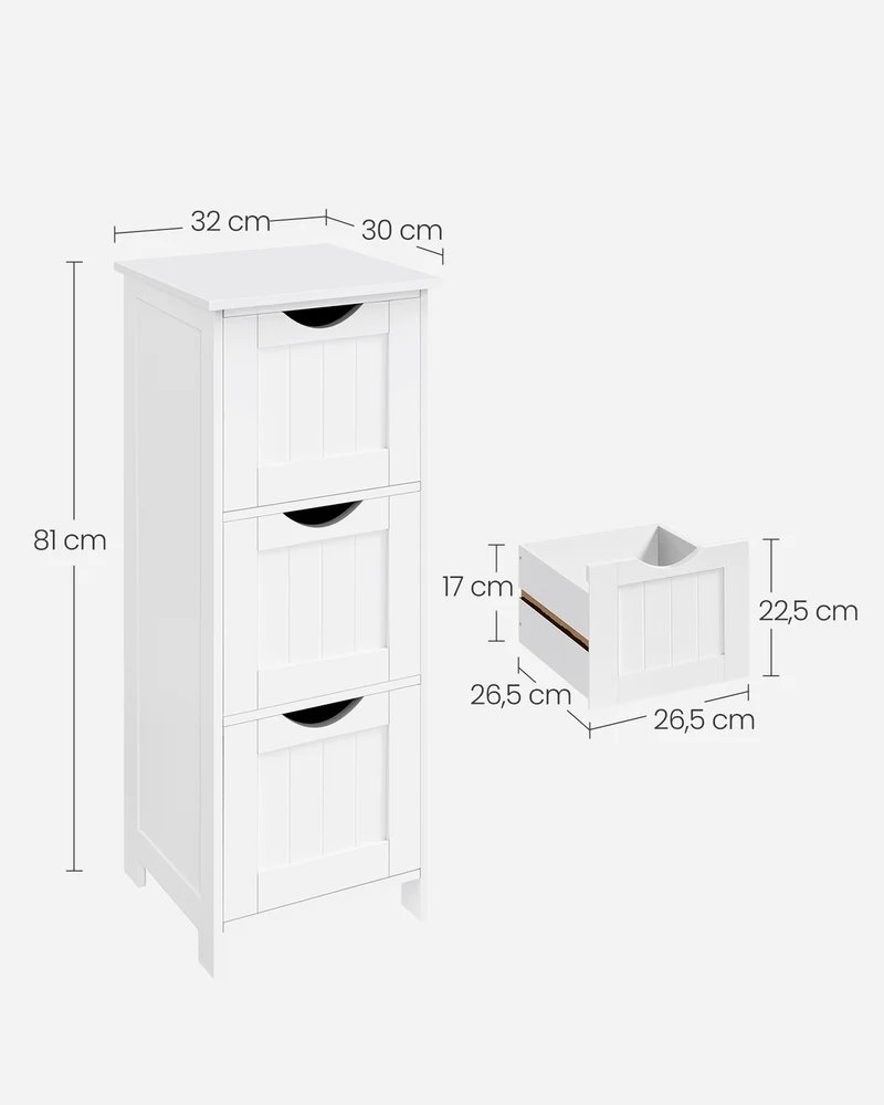 Meuble de rangement colonne 3 tiroirs 32 x 30 x 81 cm pour salon chambre cuisine style nordique en MDF blanc mat 12_0009687
