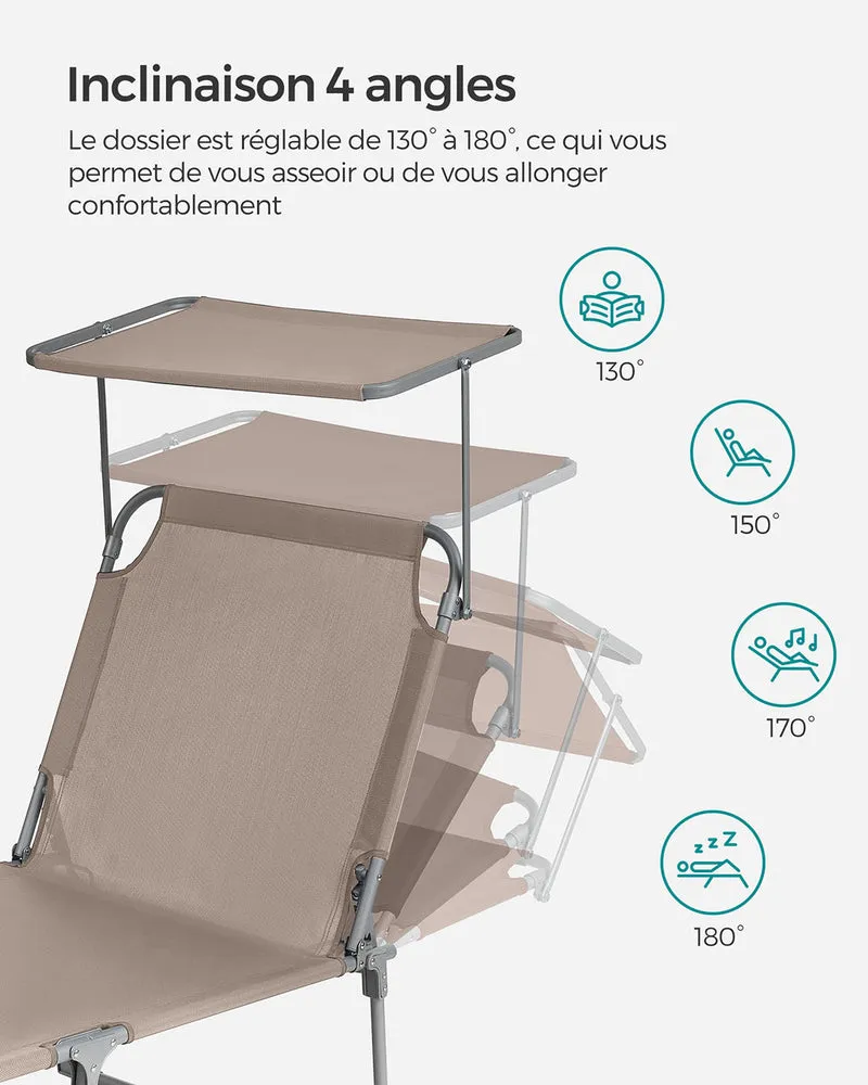Lot de 2 transats de jardin pliables confortables avec dossiers inclinables 55 x 193 x 31 cm en tissu taupe